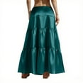 thumbnail image 3 of Women Satin Maxi Skirt 2025 High Waisted Elastic Tiered A-Line Swing Party Cocktail Skirt Flowy Flared Ruffle Hem Elegant Boho Formal Midi Skirt Dressy Evening Attire Fall Wedding Guest Outfit, 3 of 5
