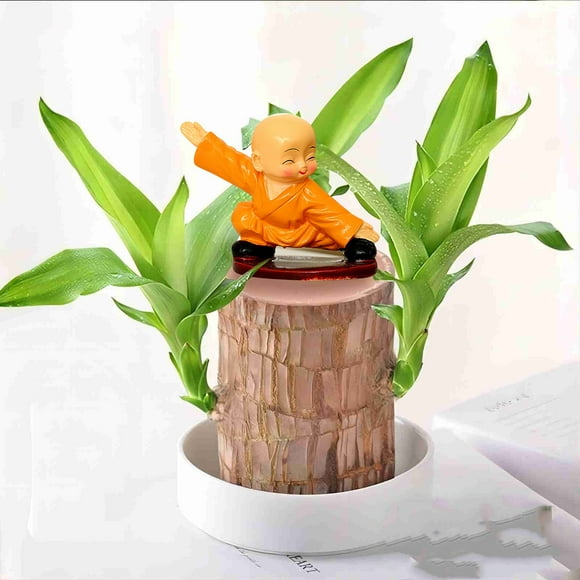 Matoen Brazil Wooden Potted Plants Home Decoration Colorful Four Small Monks Shaolin Kung Monks Resin Decoration
