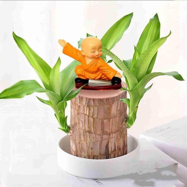 Brazil Wooden Potted Plants Home Decoration Colorful Four Small Monks Shaolin Kung Monks Resin Decoration