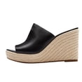 thumbnail image 2 of FSJ Women Simple Round Open Toe Platform Wedge Heel Espadrille Slip On Sandal Summer Casual Mules Outdoor Dressy Shoes Size 9 Black, 2 of 4