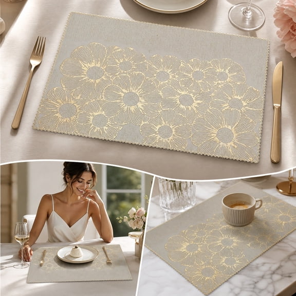 Fmbmuo Heat Resistant Embossed Daisies Insulation Placemats , Washable Table Mats , For Kitchen Holiday Party Dining Table Decor