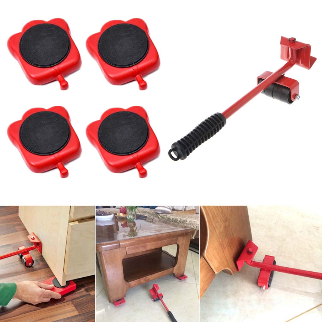 MOMOJIA Furniture Mover Tool Transport Lifter Heavy Stuffs Moving Wheeled Roller Bar Set