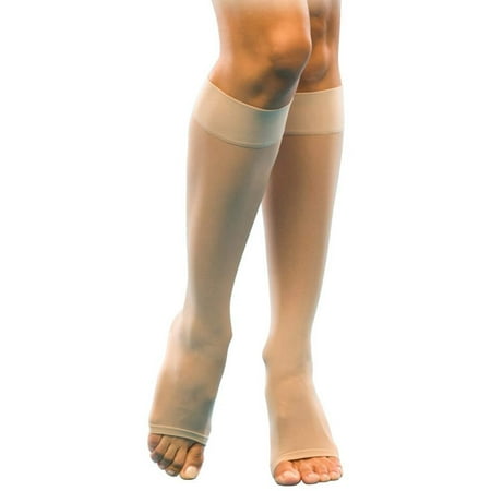 Sigvaris Well Being 120 Women's 15-20 Open Toe Knee High Compression Stockings Natural C