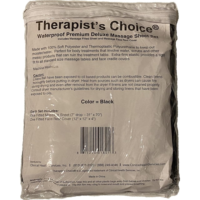 Juego de Sábanas de Masaje Therapist's Choice Negro Impermeables Lavable a Máquina