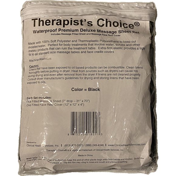 Juego de Sábanas de Masaje Therapist's Choice Negro Impermeables Lavable a Máquina