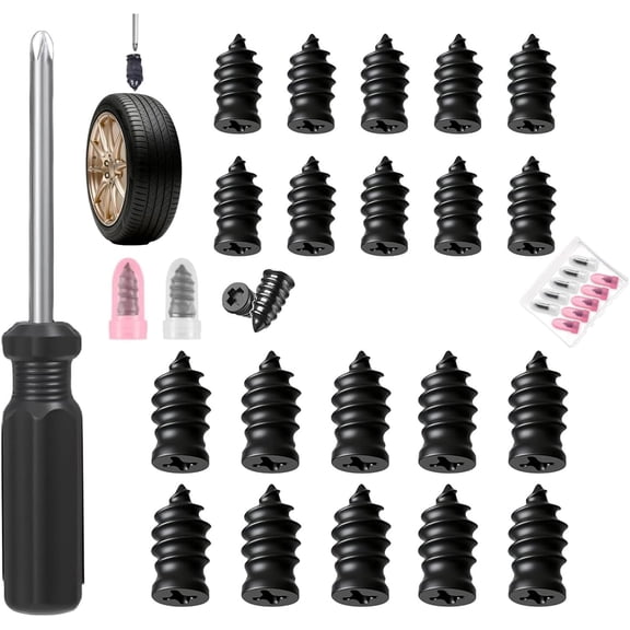 Tire Repair Rubber Nails Kit, 2 Sizes Screw-in Tire Plugs with Screwdriver, Vacuum Tire Repair Screws Fast Self-Service Tool for Car, Motorcycle, Truck