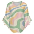 thumbnail image 5 of Pastel Swirls Abstract Design Art Women's V-Neck Blouse With 3/4 Ruffled Bell Sleeves Casual Top Ladies Blouses, 5 of 7