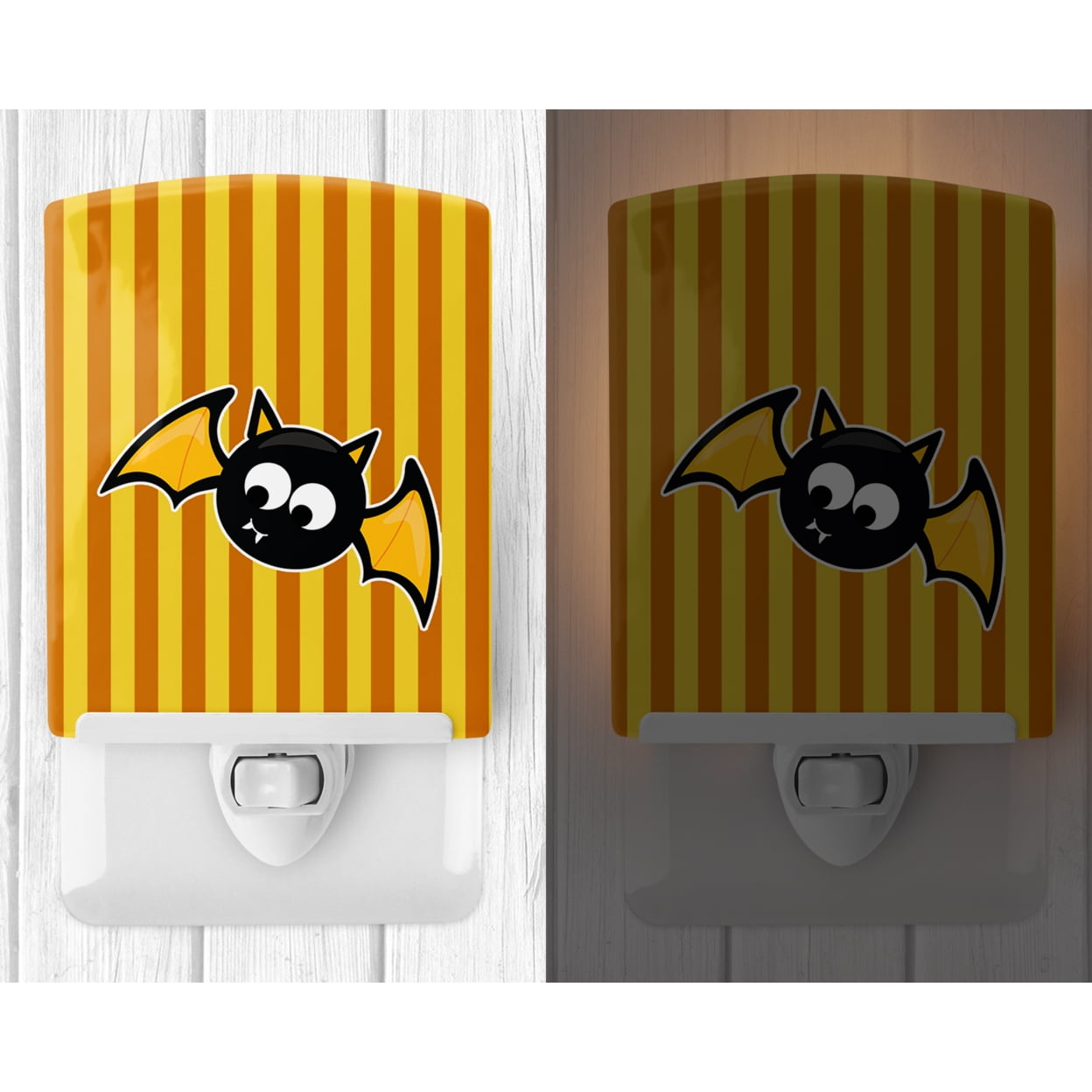 Caroline's Treasures BB9112CNL Halloween Bat Orange Stripes Ceramic Night Light, 6x4x3", multicolor
