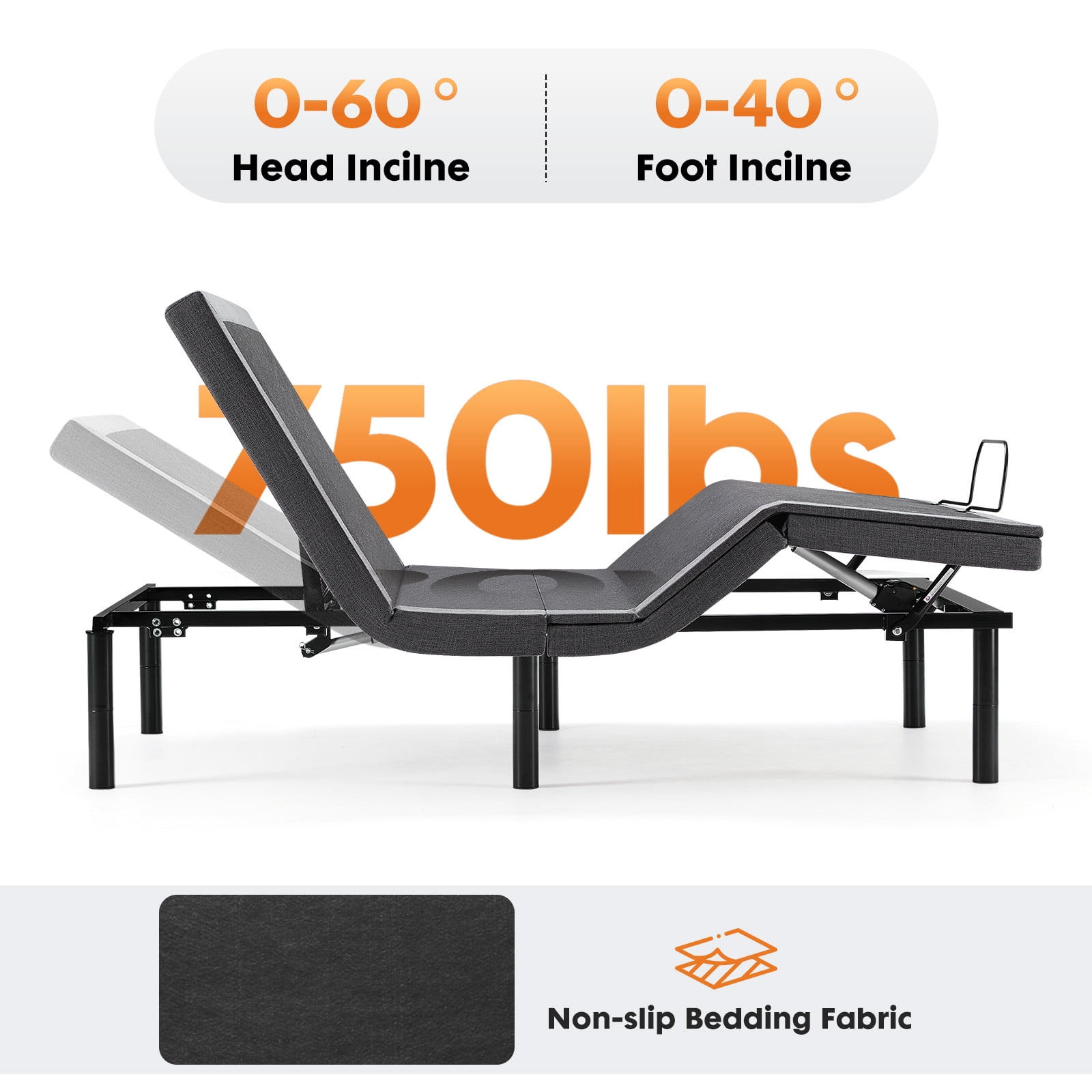 ZUNMOS Adjustable Bed Frame - Independent Head and Foot Tilt - Powerful Silent Motor - with Wireless Remote Control - Relax - Watch TV - Work - Read - Ergonomic - Motorized Bed Frame - Queen Size