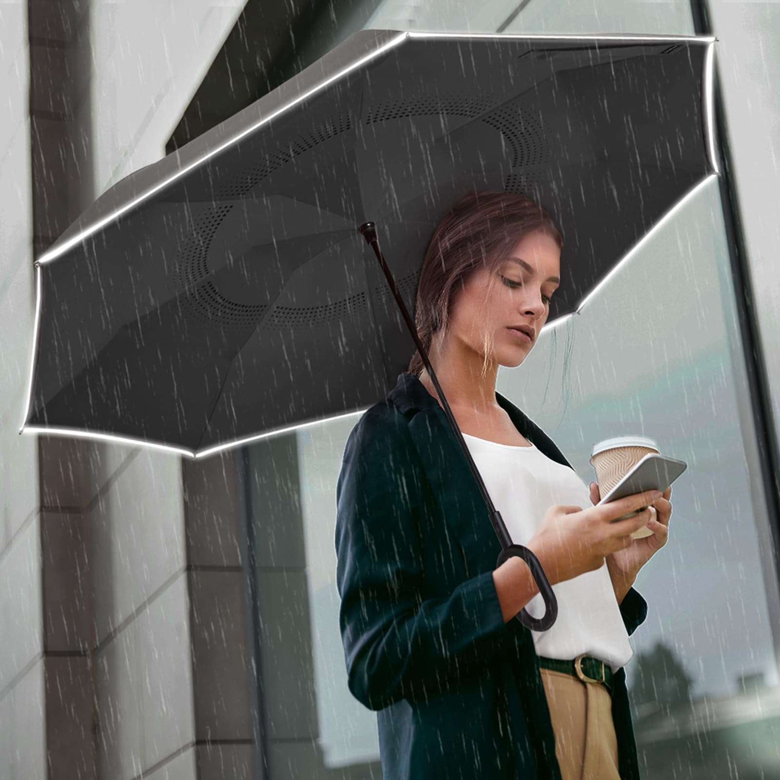 G4Free 48/62 Inch Large Inverted Reverse Umbrella with C-Shaped Handle, Windproof Double Layer Upside Down Car Rain Umbrellas for Men Women