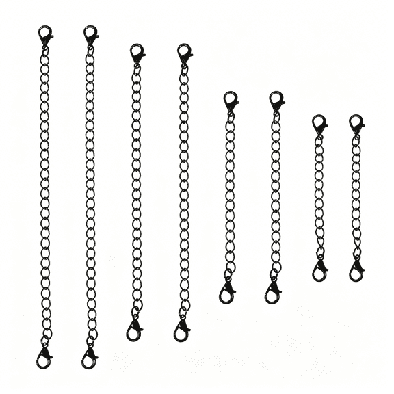 DESIGNICE 8 Pcs Black Necklace Extender – 4 Size Metal Necklace Bracelet Extender Chain with Lobster for Jewellery Making(Men&Women)