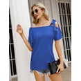 thumbnail image 3 of MURMUREY Women's One Off Shoulder Tops Short Sleeve Casual Blouses Summer Solid Color Tie Knot Shirt Top, 3 of 6
