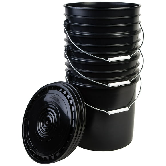 Hudson Exchange 5 Gallon (3 Pack) Bucket with Easy Peel Lid Food Grade BPA Free HDPE Black