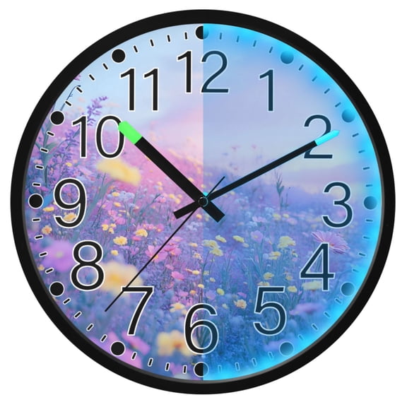 Ryvnso Wildflower 12 Inch Night Light Wall Clock Silent Battery Operated Luminous Clocks
