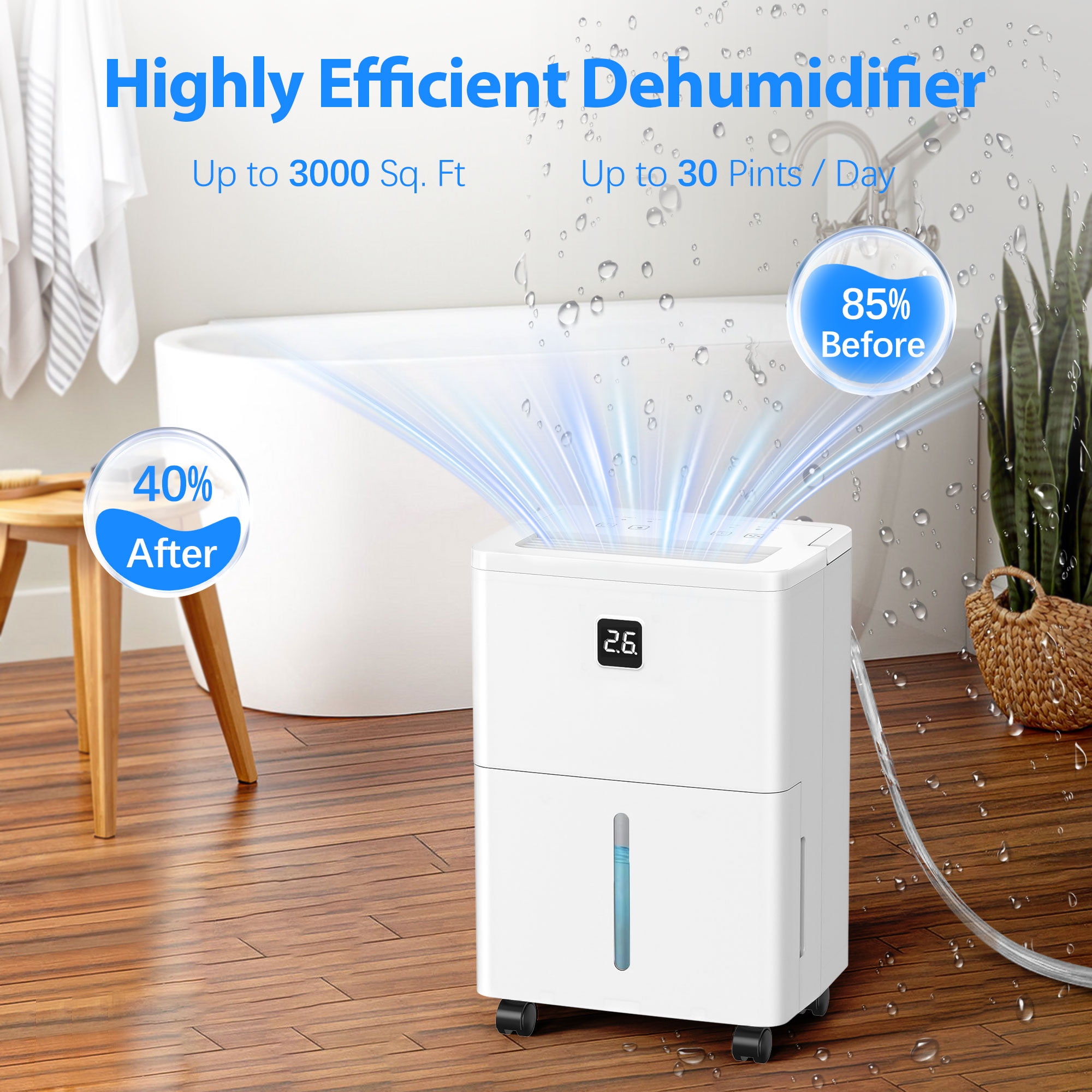 Aootek Dehumidifier for Basement,DOE 10pints/day Dehumidifier with 0.6Gal Tank,Humidity Control,Timer,Drain Hose ,24HR Timer,MAX 30 Pints Dehumidifier Spaces up to 3000 Sq. Ft