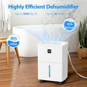 Aootek Dehumidifier for Basement,DOE 10pints/day Dehumidifier with 0.6Gal Tank,Humidity Control,Timer,Drain Hose ,24HR Timer,MAX 30 Pints Dehumidifier Spaces up to 3000 Sq. Ft