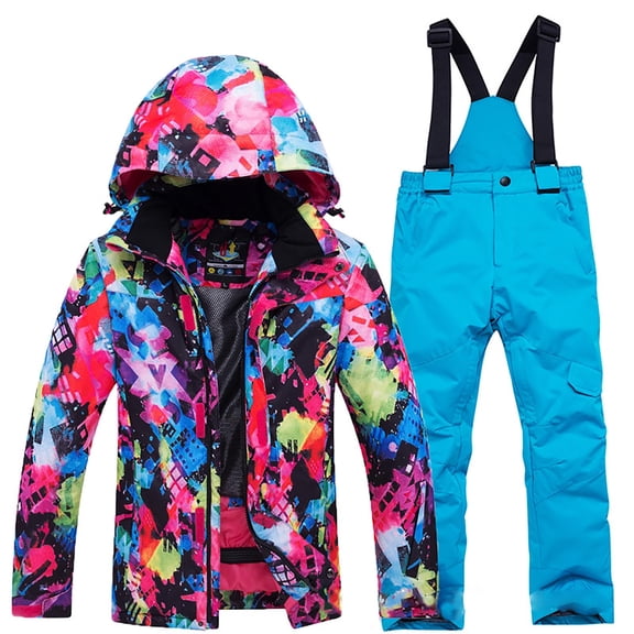 Trikvn Kids 2 Piece Winter Ski Suit Waterproof Snowboarding Jacket and Snow Bib Pants Set Windproof Warm Insulated Snowsuit for Girls Boys Outdoor Cold Weather Snow Play