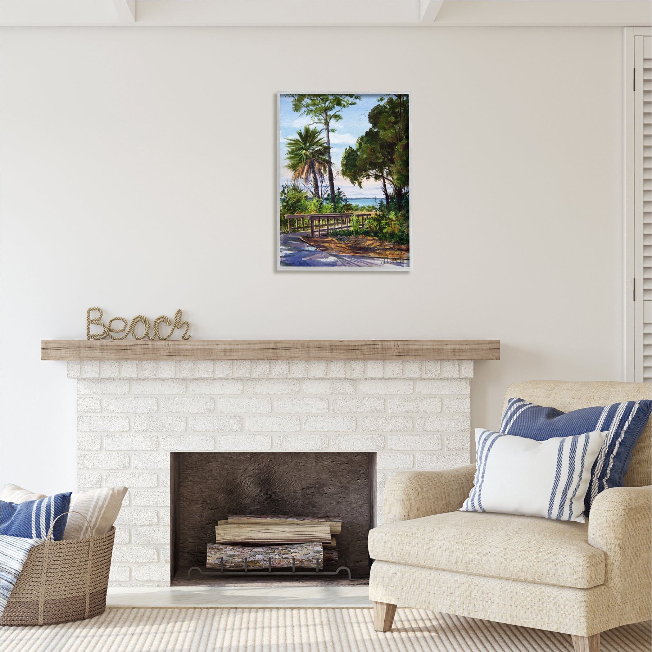 Stupell Industries Tropical Boardwalk Landscape Nature Painting Gray Framed Art Print Wall Art, 24 x 30