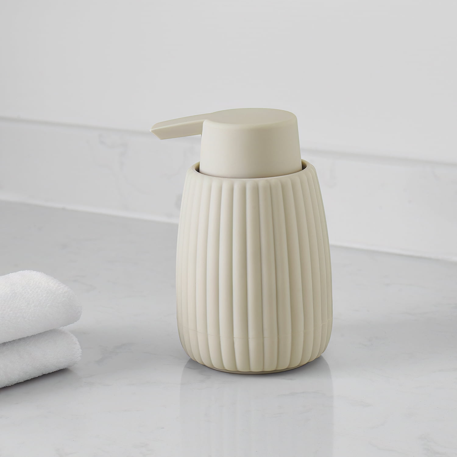 Mainstays Rubberized Plastic Ribbed Soap Pump, Beige