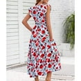 thumbnail image 3 of Knosfe 2025 Summer Floral Midi Dress for Women Cap Sleeve V Neck Ruffle Long Flowy Boho Casual Beach Vacation Dresses Wine XL, 3 of 3