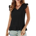 thumbnail image 2 of OSFVNOXV Cute Tops for Women Ladies Boho Top Babydoll Cap Sleeves Ruffle Hem V-Neck Summer Gauze Blouse, 2 of 5