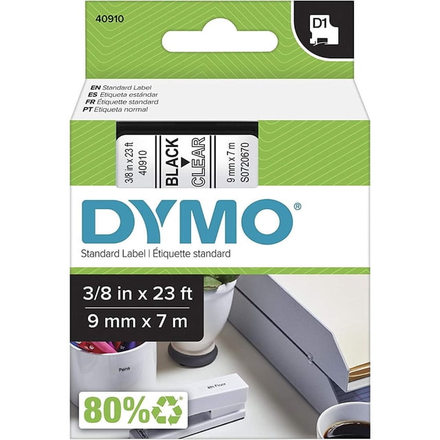 Cinta D1 Negro/transparente Dymo de 9mm 3/8 X 7m 1 Pza DYMO Etiquetas para rotulador