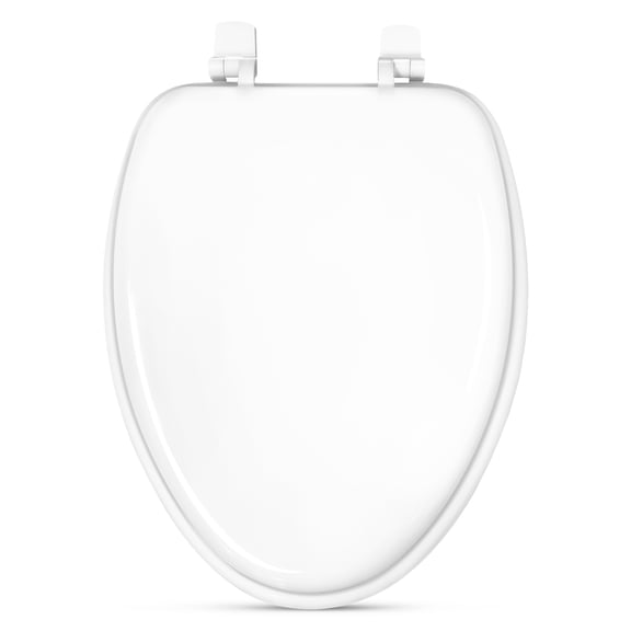 Power Clean Elongated White Wood Toilet Seat