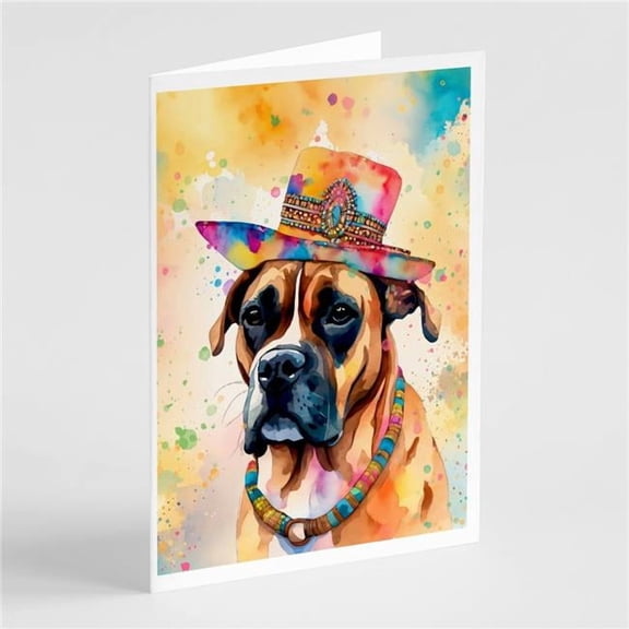 Boxer Hippie Dawg Greeting Cards Pack of 8 7 in x 5 in