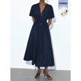 thumbnail image 5 of Blue V-Neck Wrap Maxi Dress With Tie Waist And Kimono Sleeves, 5 of 9