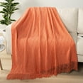 thumbnail image 2 of PAVILIA Coral Orange Knit Throw Blanket for Couch Bed, Soft Knitted Farmhouse Sofa Throw for Living Room, Lightweight Decorative Fall Throw Blanket for Chair, Outdoor Textured Boho Blanket, 50x60, 2 of 9