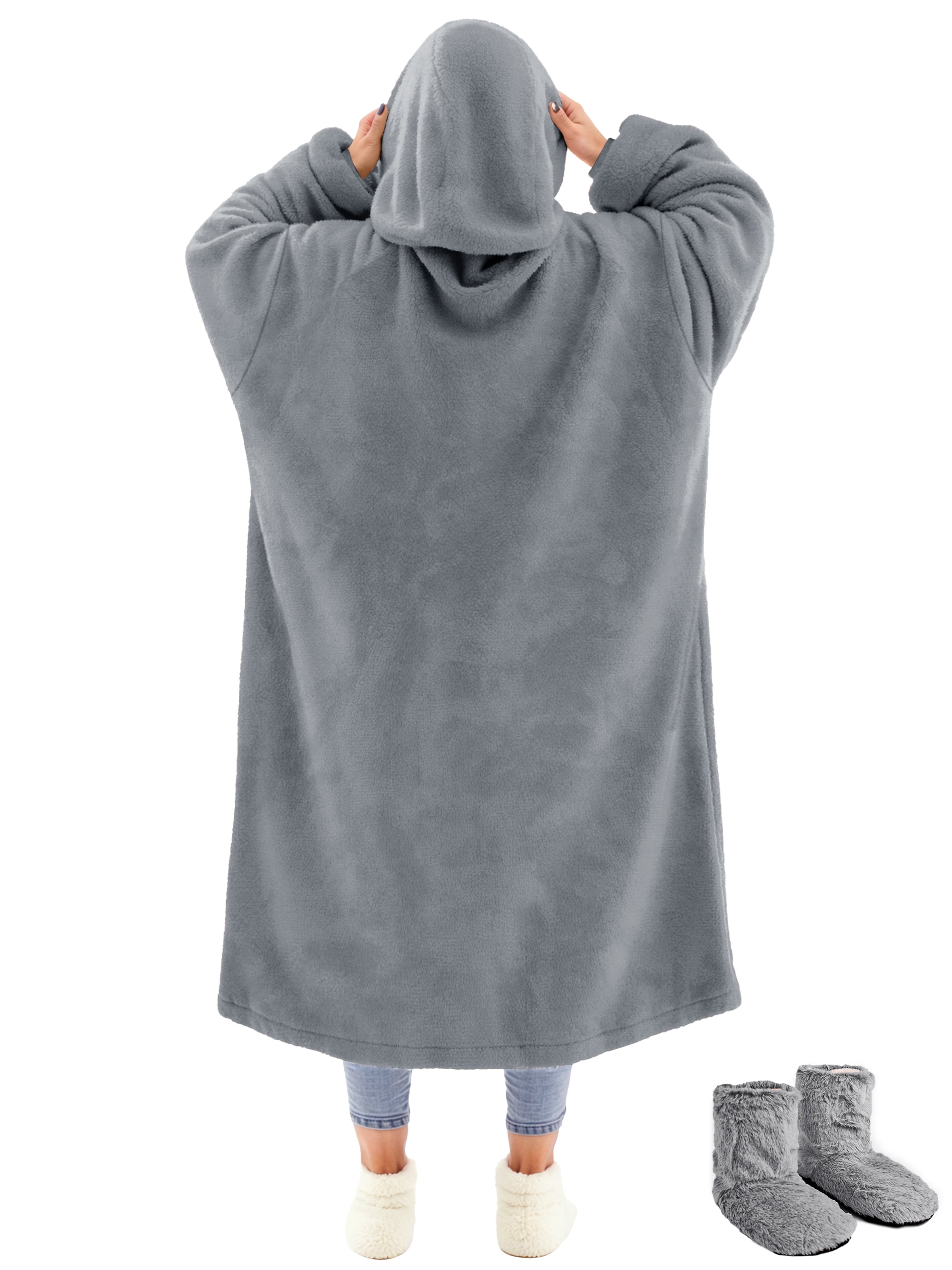 Fantaslook Wearable Blanket Hoodie Sweatshirt for Women and Men, Warm and Cozy Blanket Hoodie, Flannel Blanket with Sleeves and Giant Pocket