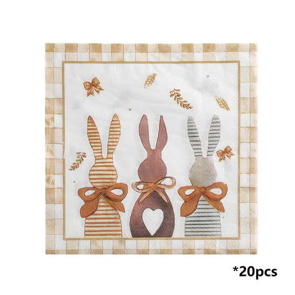 JoyMoreHome Easter Theme Napkin Set of 20, Plaid Bunny Printed Disposable Napkins for Easter Party, Tabletop, Diningroom, Gathering
