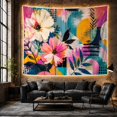 thumbnail image 6 of White and Pink Flowers in Textured Abstract Blocks, Energetic Psychedelic for Modern Art Lovers, Mixed Media Wall Art, Birthday Gift, Tapestry Wall Hanging for Living Room and Dorm, 6 of 7