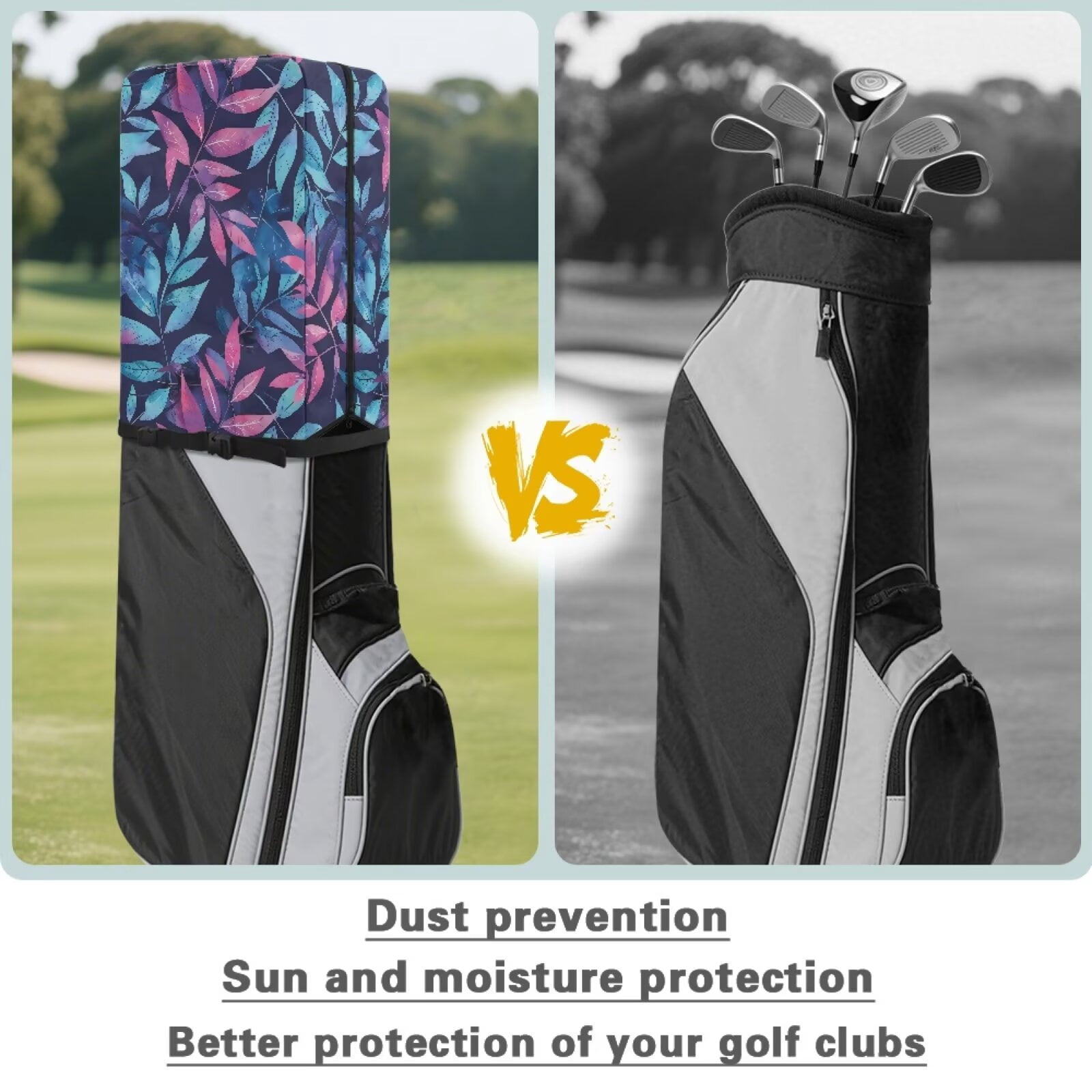 Chririnla Blue Leaves Golf Bag Dust Cover Waterproof & Dustproof Club Protection Universal Golf Club Bag Accessories Great Gift for Men Women Golfers