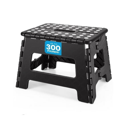 Behome Folding Step Stool, 9 Inch Non-Slip Foot Stool with Handle, Up to 300 LBS, Lightweight Foldable Step Stool for Kitchen, Bathroom, Bedroom, Outdoor, Black