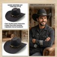 thumbnail image 4 of RUINIXCW Western Cowboy Hat for Men Women Cowgirl Hat Felt Wide Brim Fedora Hat with Bull Head Belt Floral Embroidery Roll Up Jazz Hat Themed Party Cap Wedding Festival Costume, 4 of 9