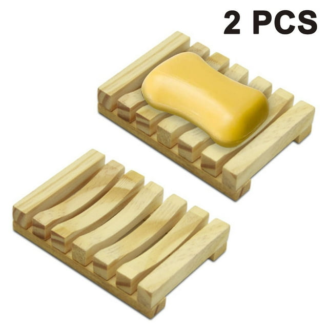 2 piezas de jabonera de madera para ducha, soporte de jabón hecho a mano, soporte de jabón para fregadero de baño, caja de jabón de bambú natural para esponjas de fregado de jabón Adepaton 2034984-2