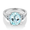 thumbnail image 2 of Gem Stone King 6.56 Ct Oval Sky Blue Topaz E-F Lab Grown Diamond 925 Sterling Silver Ring (Size 5), 2 of 4