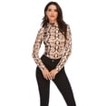 thumbnail image 3 of Women's Mock Turtle Neck Long Sleeve Tops Bodysuit Jumpsuit, Snake Pattern S, 3 of 7