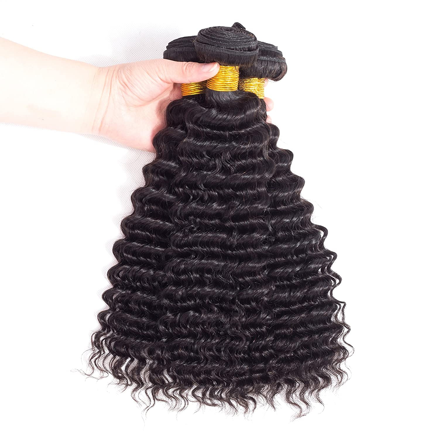 9A Deep Wave Wavy Extensions 100% Human Remy Unprocessed Virgin Hair Natural Black Color 1B - 20,22,22 INCH (3 Bundles)