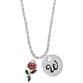 thumbnail image 1 of Delight Jewelry Silvertone Red Rose Flower Silvertone Script Initial Disc - W - Charm Necklace, 20"+3", 1 of 4