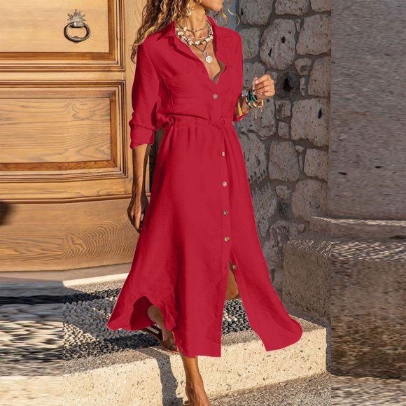 Xdegoge Robe Midi Bohème à Col en V pour Femmes, Robes d'Été en Coton Blanc, Liquidation de Vêtements pour Femmes, Robe d'Invitée de Mariage Été Jaune, Robes de Fête au Jardin pour Femmes, Vérifier Ma Commande Rouge 4X