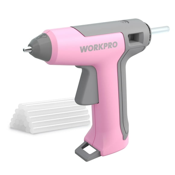 Cordless Mini Hot Glue Gun WORKPRO Pink Rechargeable w/ Sticks