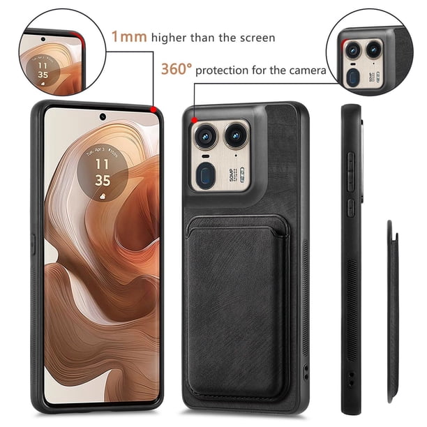 wonima11 Case for Motorola Moto G15 Phone Case, Card Holder with Kickstand case for Motorola Moto G15 Cover - Black