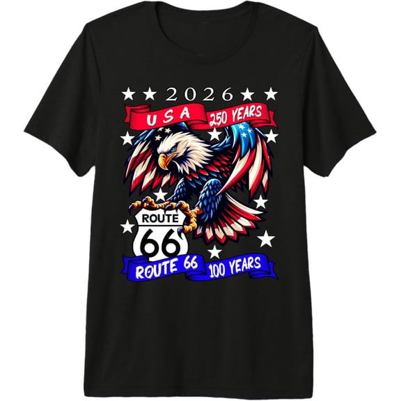 Usa 250 Route 66 100 Years Eagle Anniversary Celebration Shirt BLACK Unisex S-5XL