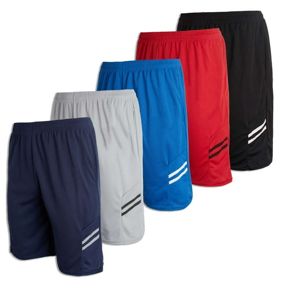 Real Essentials Boys' 5-Pack Mesh Active Athletic Performance Basketball Shorts With Pockets