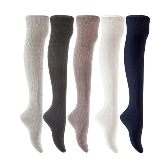 Lian LifeStyle Women's 5 Pair Adorable Comfortable Soft Thigh High Over Knee High Cotton Socks Size 6-9 L1024 Light Grey,Coffee,Dark Grey,White,Navy