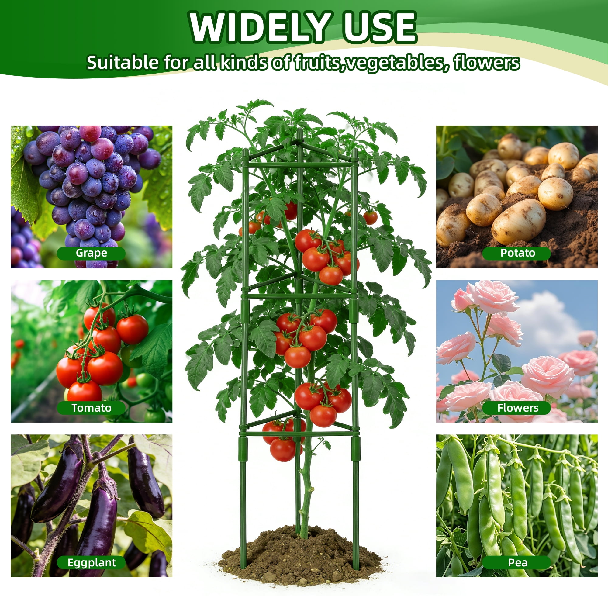 MOJINO 4 Pack Tomato Cages for Garden, 48 Inch Adjustable Tomato Cage Plant Support, Garden Plant Stakes Trellis for Climbing Plants Pots Vegetables Flowers Fruits