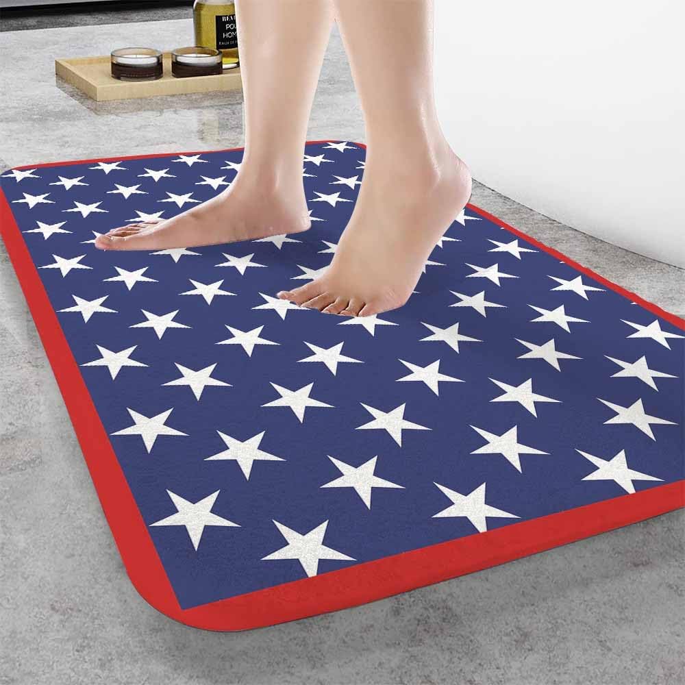 Abstract Stars Bath Rugs for Bathroom Blue Red and White Durable Flannel Bath Rug Clearance Mats for Forlaundry Room and Kitchen Decor Carpt Washable 20 X 32 Inch Mat