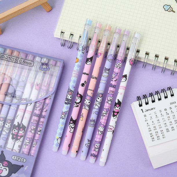Bolígrafo borrable Sanrio, papelería Neutral Kuromi, tinta azul, escritura, firma, bolígrafo Neutral, suministros de Anime, regalos, papelería negra d